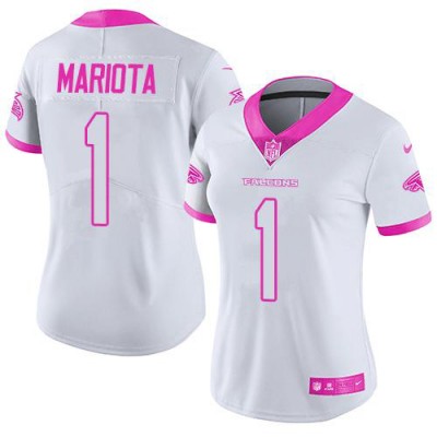 Nike Atlanta Falcons #1 Marcus Mariota WhitePink Women's Stitched NFL Limited Rush Fashion Jersey